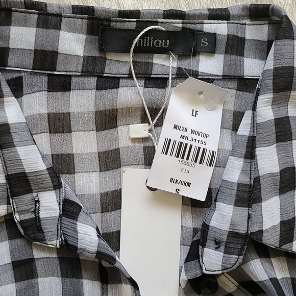 LF Millau Black White Gingham Babydoll Blouse - Picture 3 of 5